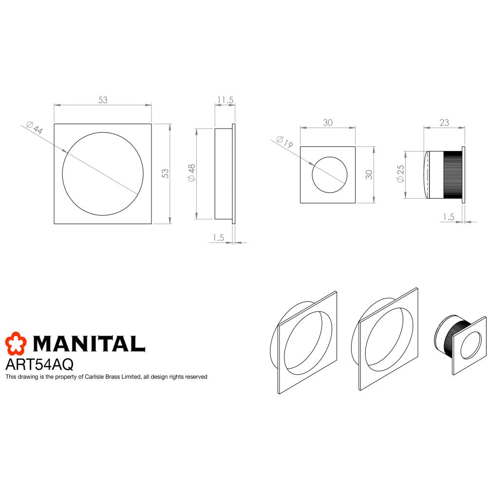 This image is a line drwaing of a Manital - Square Sliding Door Rose with Flush Pull - Satin Nickel available to order from Trade Door Handles in Kendal