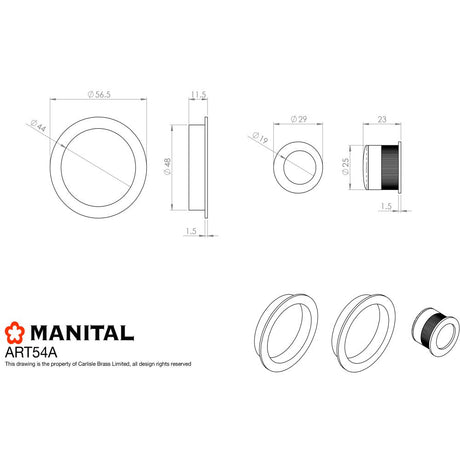 This image is a line drwaing of a Manital - Sliding Door Rose with Flush Pull - Satin Chrome available to order from Trade Door Handles in Kendal