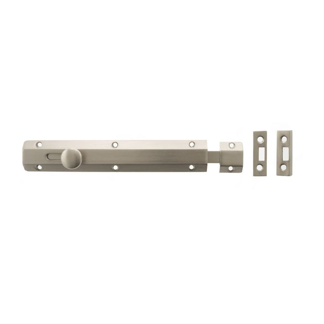 High quality image of Atlantic Solid Brass Surface Door Bolt 8" - Sat. Nickel | Sku. asb8sn | available to order from Trade Door Handles in Kendal.