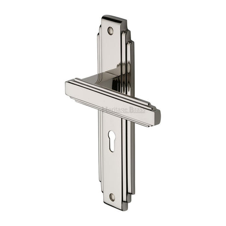 This is an image of a Heritage Brass - Door Handle Lever Lock Astoria Design Polished Nickel Finish, ast5900-pnf that is available to order from Trade Door Handles in Kendal.