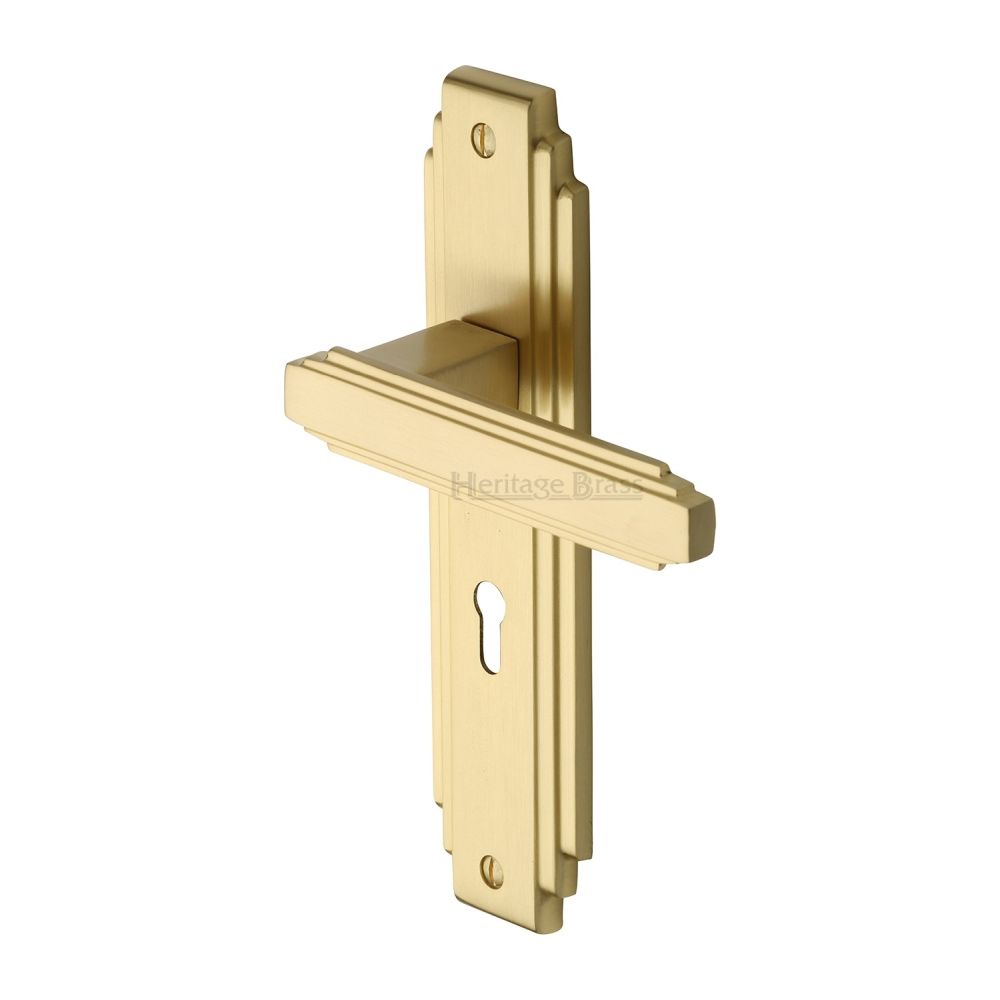 This is an image of a Heritage Brass - Door Handle Lever Lock Astoria Design Satin Brass Finish, ast5900-sb that is available to order from Trade Door Handles in Kendal.