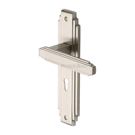 This is an image of a Heritage Brass - Door Handle Lever Lock Astoria Design Satin Nickel Finish, ast5900-sn that is available to order from Trade Door Handles in Kendal.