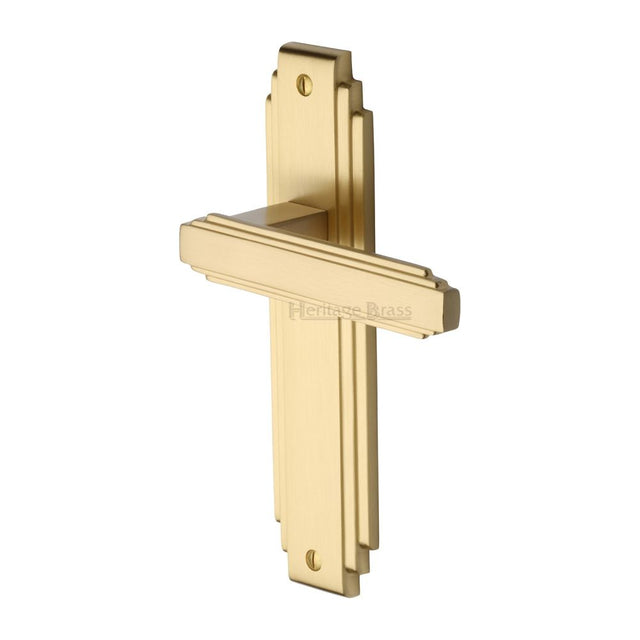 This is an image of a Heritage Brass - Door Handle Lever Latch Astoria Design Satin Brass Finish, ast5910-sb that is available to order from Trade Door Handles in Kendal.