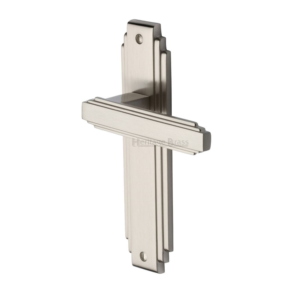 This is an image of a Heritage Brass - Door Handle Lever Latch Astoria Design Satin Nickel Finish, ast5910-sn that is available to order from Trade Door Handles in Kendal.