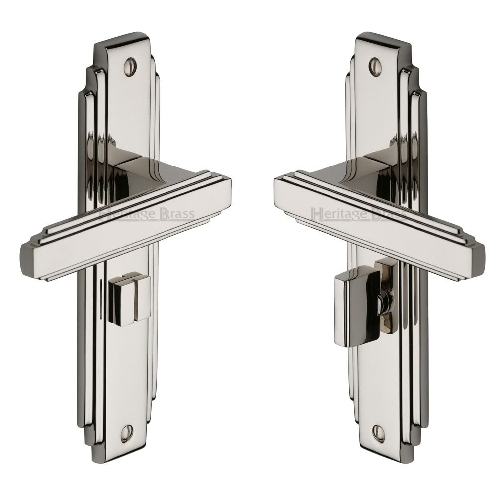 This is an image of a Heritage Brass - Door Handle for Bathroom Astoria Design Polished Nickel Finish, ast5930-pnf that is available to order from Trade Door Handles in Kendal.