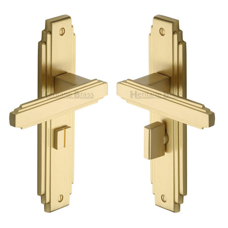 This is an image of a Heritage Brass - Door Handle for Bathroom Astoria Design Satin Brass Finish, ast5930-sb that is available to order from Trade Door Handles in Kendal.