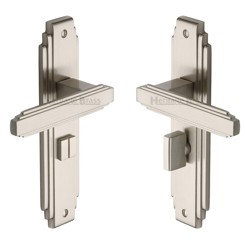 This is an image of a Heritage Brass - Door Handle for Bathroom Astoria Design Satin Nickel Finish, ast5930-sn that is available to order from Trade Door Handles in Kendal.