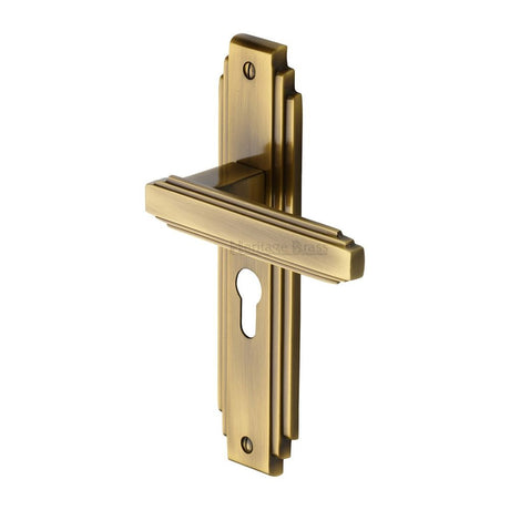 This is an image of a Heritage Brass - Door Handle Euro Profile Astoria Design Antique Brass Finish, ast5948-at that is available to order from Trade Door Handles in Kendal.