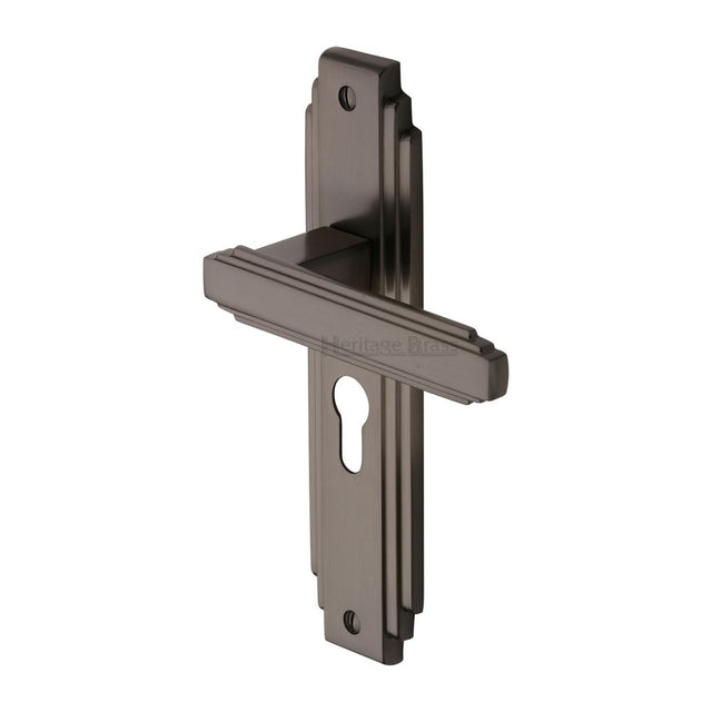 This is an image of a Heritage Brass - Door Handle Euro Profile Astoria Design Matt Bronze Finish, ast5948-mb that is available to order from Trade Door Handles in Kendal.