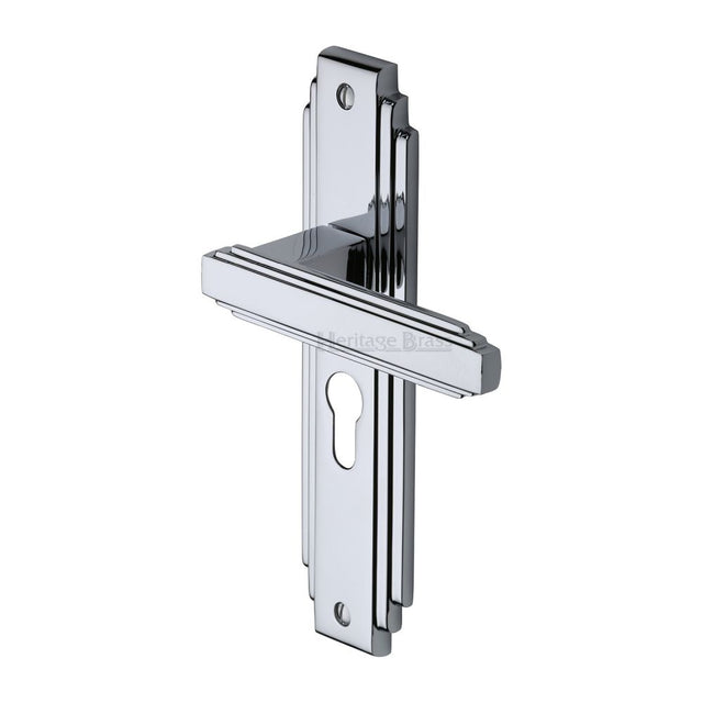 This is an image of a Heritage Brass - Door Handle Euro Profile Astoria Design Polished Chrome Finish, ast5948-pc that is available to order from Trade Door Handles in Kendal.