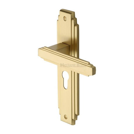 This is an image of a Heritage Brass - Door Handle Euro Profile Astoria Design Satin Brass Finish, ast5948-sb that is available to order from Trade Door Handles in Kendal.