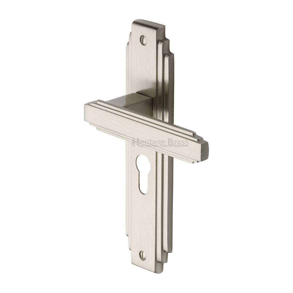 This is an image of a Heritage Brass - Door Handle Euro Profile Astoria Design Satin Nickel Finish, ast5948-sn that is available to order from Trade Door Handles in Kendal.