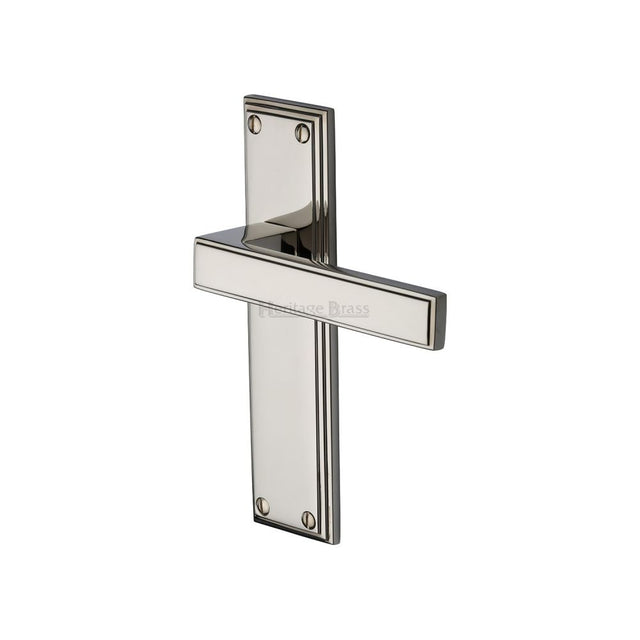 This is an image of a Heritage Brass - Door Handle Lever Latch Atlantis Design Polished Nickel Finish, atl5710-pnf that is available to order from Trade Door Handles in Kendal.