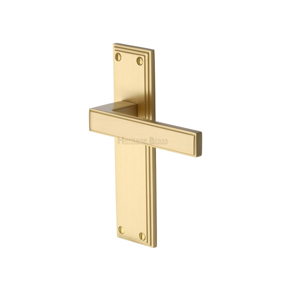 This is an image of a Heritage Brass - Door Handle Lever Latch Atlantis Design Satin Brass Finish, atl5710-sb that is available to order from Trade Door Handles in Kendal.