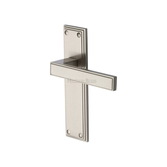 This is an image of a Heritage Brass - Door Handle Lever Latch Atlantis Design Satin Nickel Finish, atl5710-sn that is available to order from Trade Door Handles in Kendal.