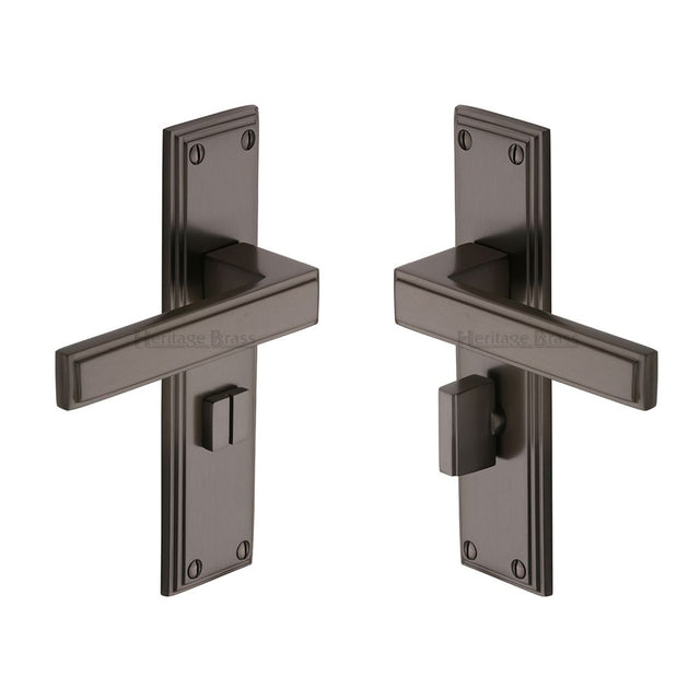 This is an image of a Heritage Brass - Door Handle for Bathroom Atlantis Design Matt Bronze Finish, atl5730-mb that is available to order from Trade Door Handles in Kendal.