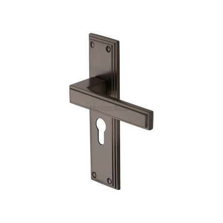 This is an image of a Heritage Brass - Door Handle Euro Profile Atlantis Design Matt Bronze Finish, atl5748-mb that is available to order from Trade Door Handles in Kendal.