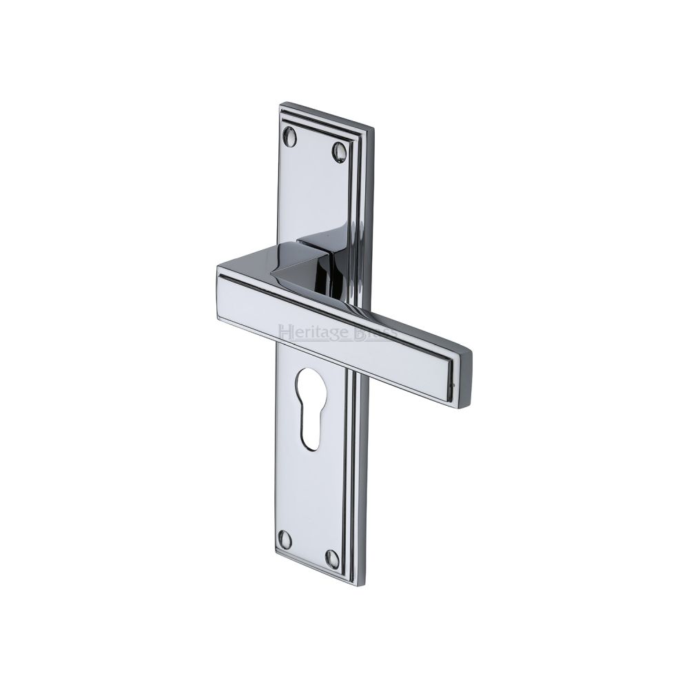 This is an image of a Heritage Brass - Door Handle Euro Profile Atlantis Design Polished Chrome Finish, atl5748-pc that is available to order from Trade Door Handles in Kendal.