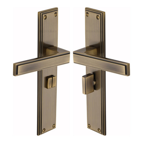 This is an image of a Heritage Brass - Atlantis Long Bathroom set Antique Brass finish, atl6730-at that is available to order from Trade Door Handles in Kendal.