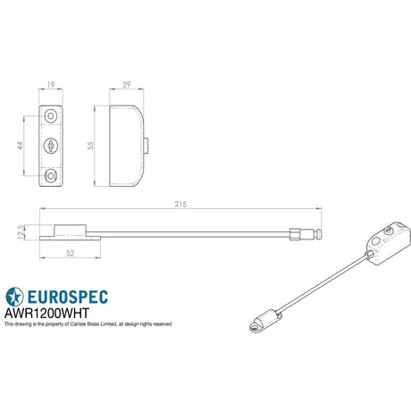 This image is a line drwaing of a Carlisle Brass - Window Restrictor - White available to order from Trade Door Handles in Kendal