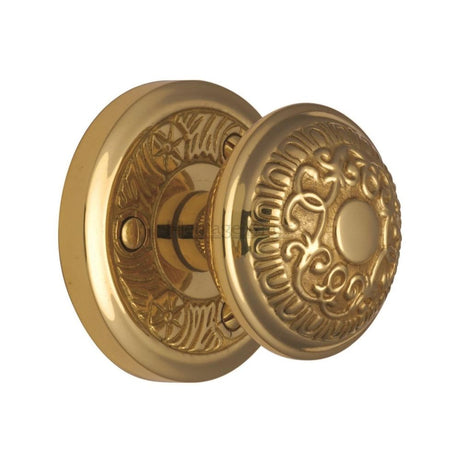 This is an image of a Heritage Brass - Mortice Knob on Rose Aydon Design Polished Brass Finish, ayd1324-pb that is available to order from Trade Door Handles in Kendal.