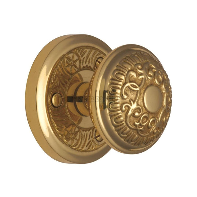 This is an image of a Heritage Brass - Mortice Knob on Rose Aydon Design Polished Brass Finish, ayd1324-pb that is available to order from Trade Door Handles in Kendal.