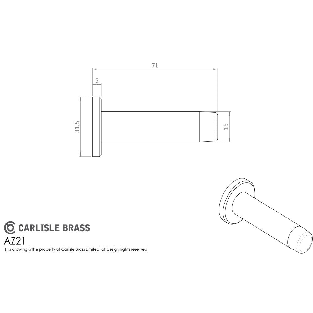 This image is a line drwaing of a Carlisle Brass - Wall Mounted Door Stop - Satin Nickel available to order from Trade Door Handles in Kendal