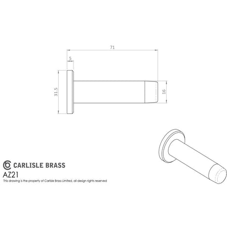 This image is a line drwaing of a Carlisle Brass - Wall Mounted Door Stop - Satin Nickel available to order from Trade Door Handles in Kendal