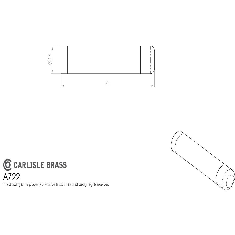 This image is a line drwaing of a Carlisle Brass - Wall Mounted Cylinder Door Stop - Satin Chrome available to order from Trade Door Handles in Kendal