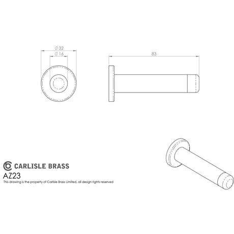 This image is a line drwaing of a Carlisle Brass - Door Stop - Cylinder - Polished Chrome available to order from Trade Door Handles in Kendal