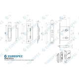 This image is a line drwaing of a Eurospec - Easi-T Residential Bathroom Lock 65mm - Satin Nickel available to order from Trade Door Handles in Kendal