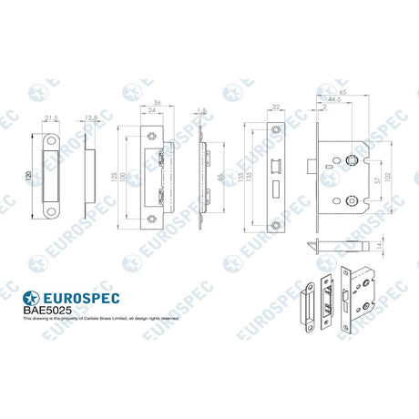 This image is a line drwaing of a Eurospec - Easi-T Residential Bathroom Lock 65mm - Antique Brass available to order from Trade Door Handles in Kendal