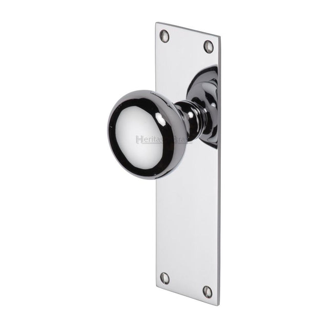 This is an image of a Heritage Brass - Mortice Knob on Latch Plate Balmoral Design Polished Chrome Finish, bal8510-pc that is available to order from Trade Door Handles in Kendal.