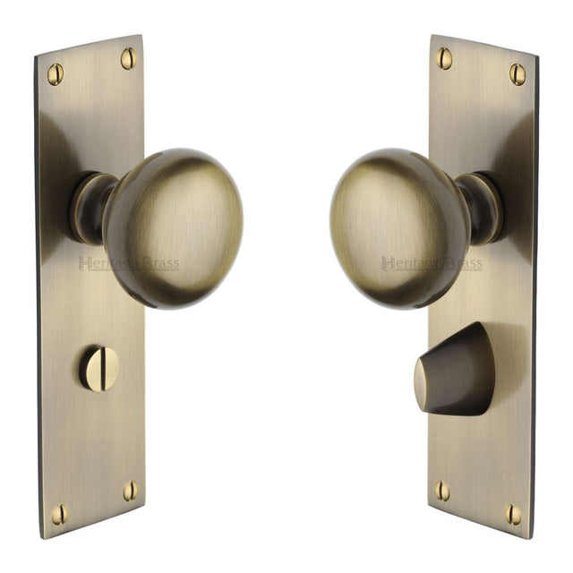 This is an image of a Heritage Brass - Mortice Knob on Bathroom Plate Balmoral Design Antique Brass Finis, bal8530-at that is available to order from Trade Door Handles in Kendal.