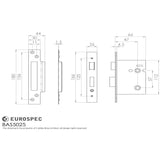 This image is a line drwaing of a Eurospec - Bathroom Lock 64mm - Stainless Brass available to order from Trade Door Handles in Kendal