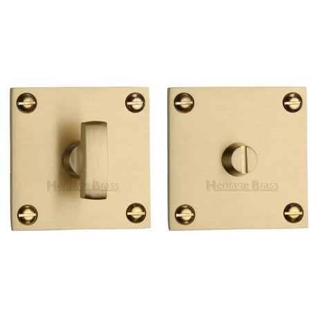 This is an image of a Heritage Brass - Square Low profile Thumbturn & Emergency Release Satin Brass Fin, bau1555-sb that is available to order from Trade Door Handles in Kendal.