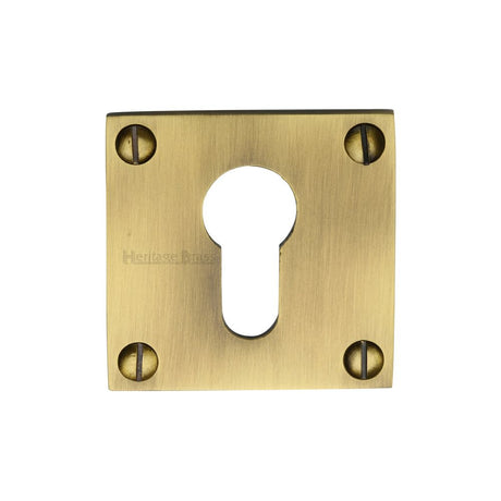 This is an image of a Heritage Brass - Euro Profile Cylinder Escutcheon Antique Brass Finish, bau1558-at that is available to order from Trade Door Handles in Kendal.