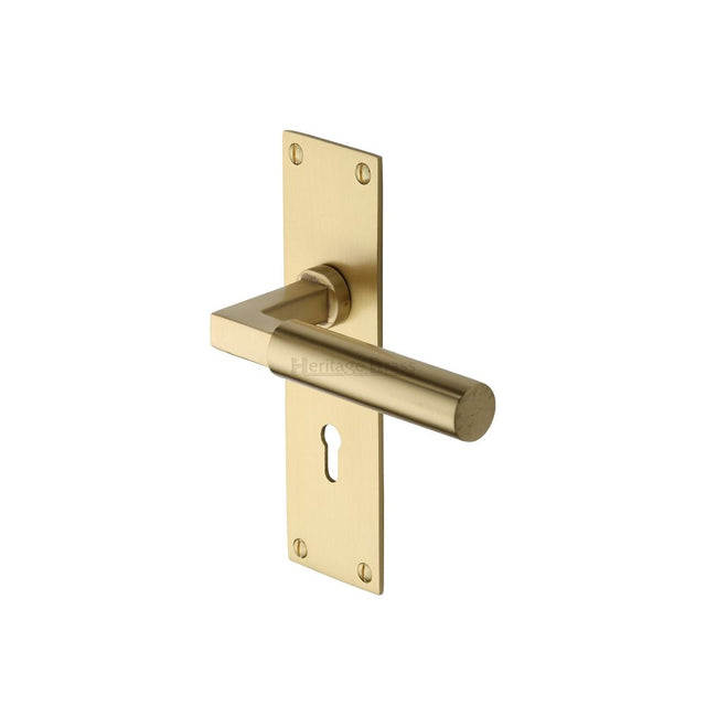 This is an image of a Heritage Brass - Door Handle Lever Lock Bauhaus Design Satin Brass Finish, bau7300-sb that is available to order from Trade Door Handles in Kendal.