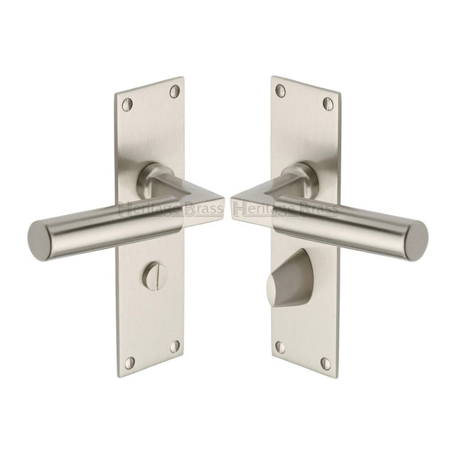 This is an image of a Heritage Brass - Door Handle for Bathroom Bauhaus Design Satin Nickel Finish, bau7330-sn that is available to order from Trade Door Handles in Kendal.