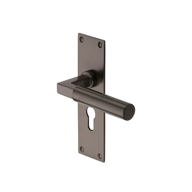 This is an image of a Heritage Brass - Door Handle for Euro Profile Plate Bauhaus Design Matt Bronze F, bau7348-mb that is available to order from Trade Door Handles in Kendal.