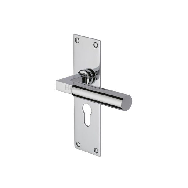 This is an image of a Heritage Brass - Door Handle for Euro Profile Plate Bauhaus Design Polished Chrome F, bau7348-pc that is available to order from Trade Door Handles in Kendal.