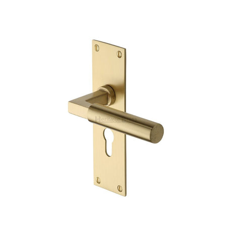 This is an image of a Heritage Brass - Door Handle for Euro Profile Plate Bauhaus Design Satin Brass Fi, bau7348-sb that is available to order from Trade Door Handles in Kendal.