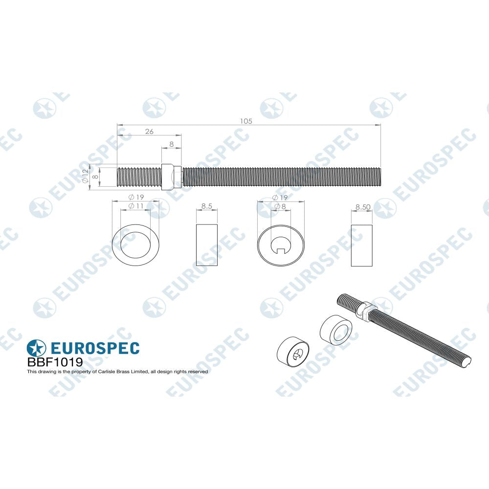 This image is a line drwaing of a Eurospec - Back To Back Fixing Pack - Satin Stainless Steel available to order from Trade Door Handles in Kendal