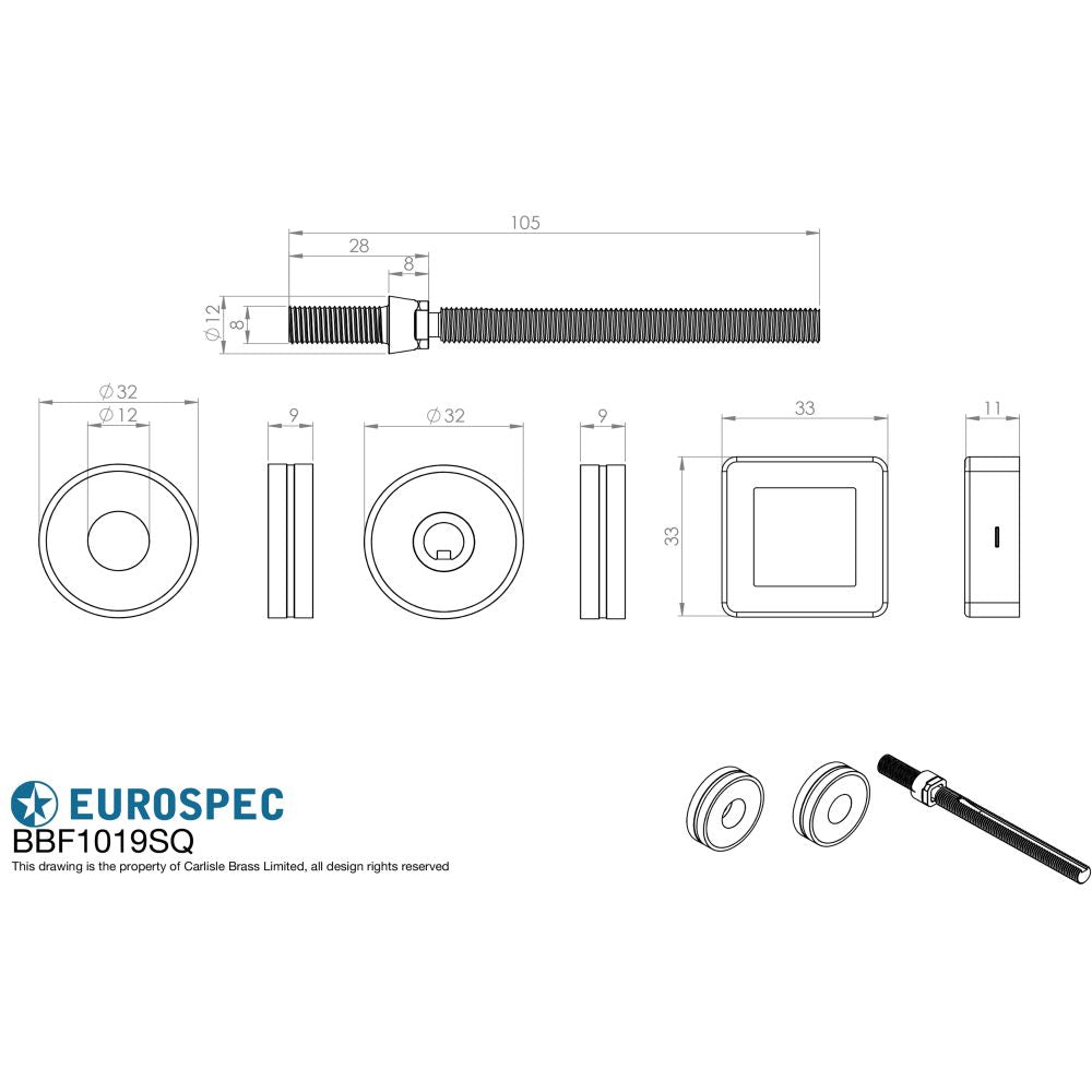 This image is a line drwaing of a Eurospec - Back To Back Fixing Pack - Square - Satin Stainless Steel available to order from Trade Door Handles in Kendal