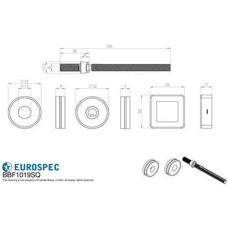 This image is a line drwaing of a Eurospec - Back To Back Fixing Pack - Square - Satin Stainless Steel available to order from Trade Door Handles in Kendal