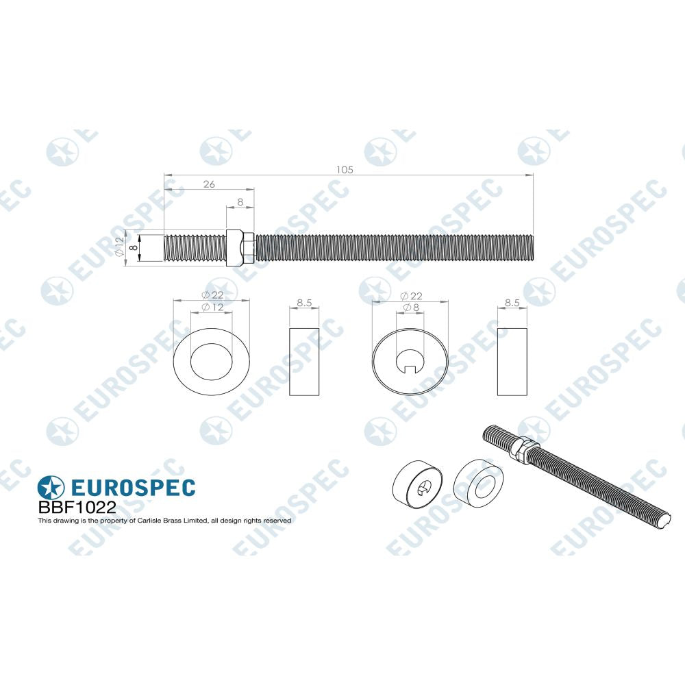 This image is a line drwaing of a Eurospec - Back To Back Fixing Pack - Satin Stainless Steel available to order from Trade Door Handles in Kendal