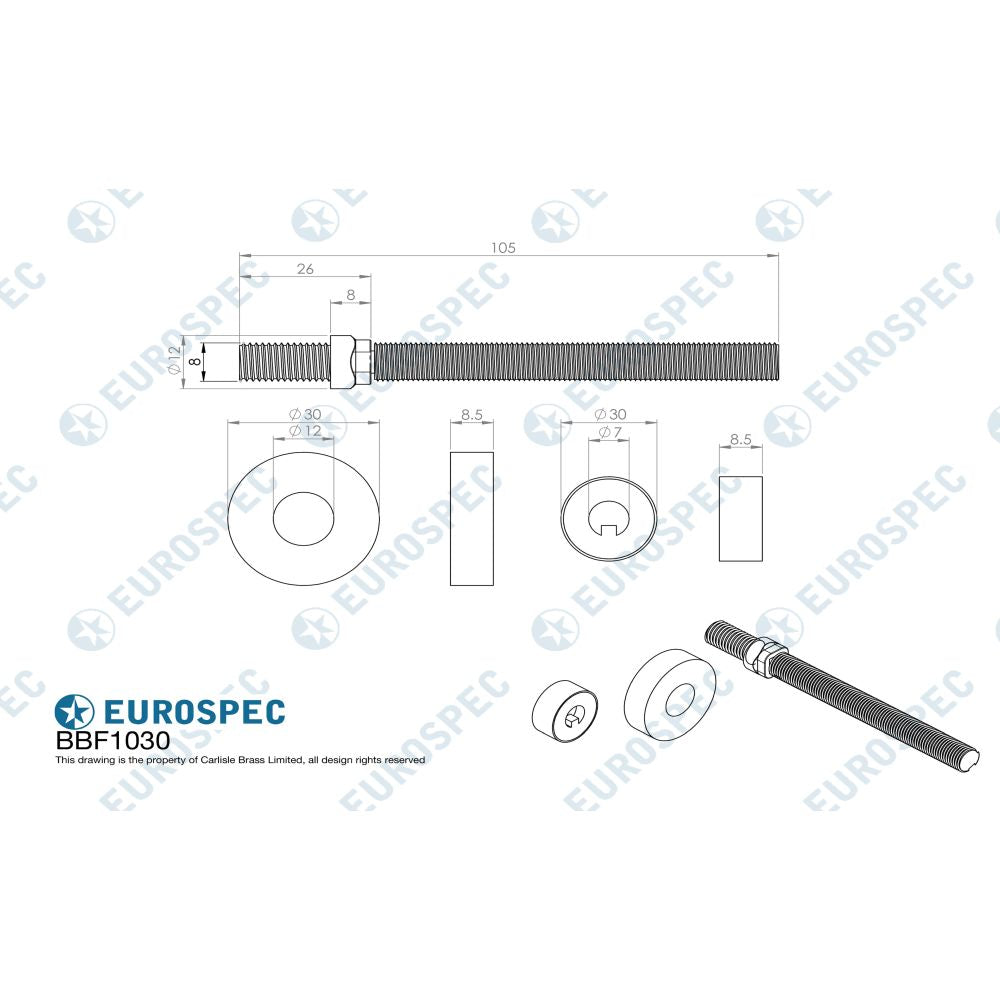 This image is a line drwaing of a Eurospec - Back To Back Fixing Pack - Satin Stainless Steel available to order from Trade Door Handles in Kendal