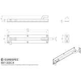 This image is a line drwaing of a Eurospec - Cranked Barrel Bolt - Satin Stainless Steel available to order from Trade Door Handles in Kendal