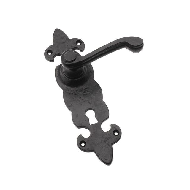 This is an image of Spira Brass - Fleur De Lys Lever Handle Matt Black   available to order from trade door handles, quick delivery and discounted prices.