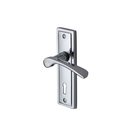 This is an image of a Sorrento - Door Handle Lever Lock Boston Design Polished Chrome Fin, bos1000-pc that is available to order from Trade Door Handles in Kendal.